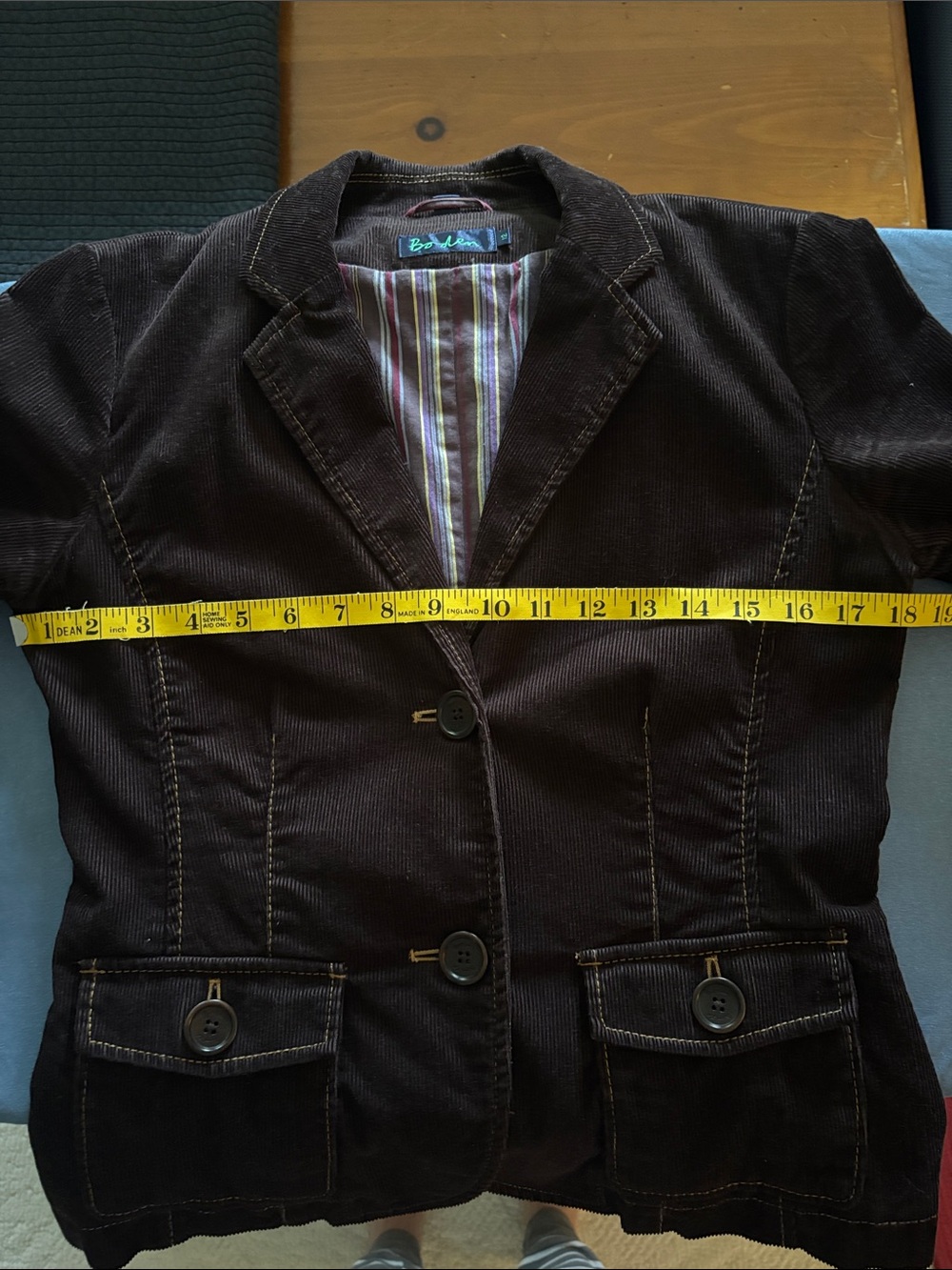 Boden - Adorable Women's Brown Corduroy Tailored Blazer with contrast seaming - Picture 6 of 7